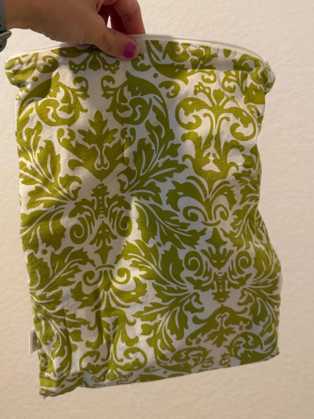 Green and White Damask wet bag
